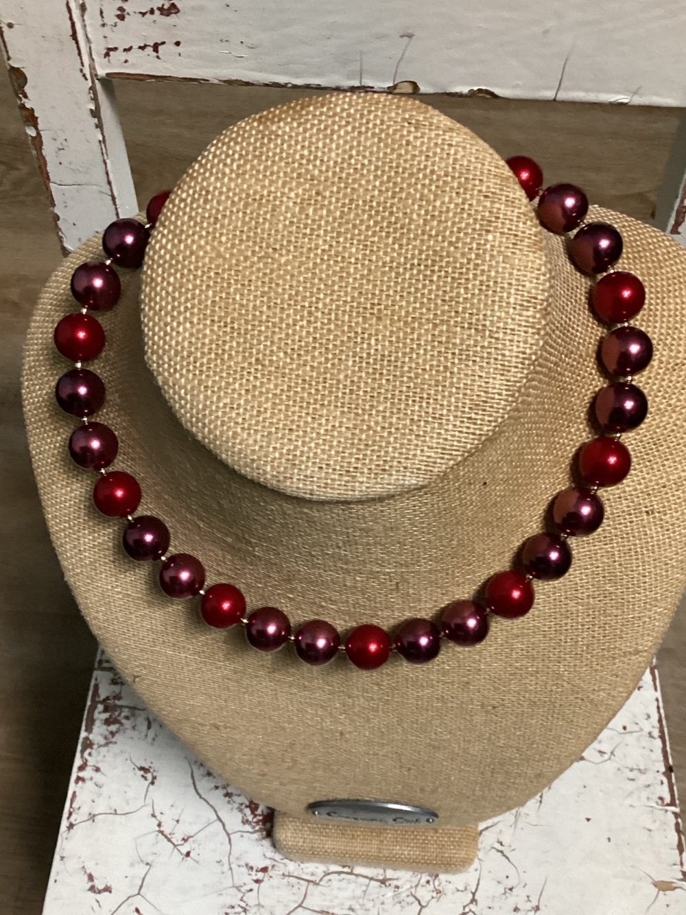 Charter Club Red and Burgundy Pearl Bead Necklace